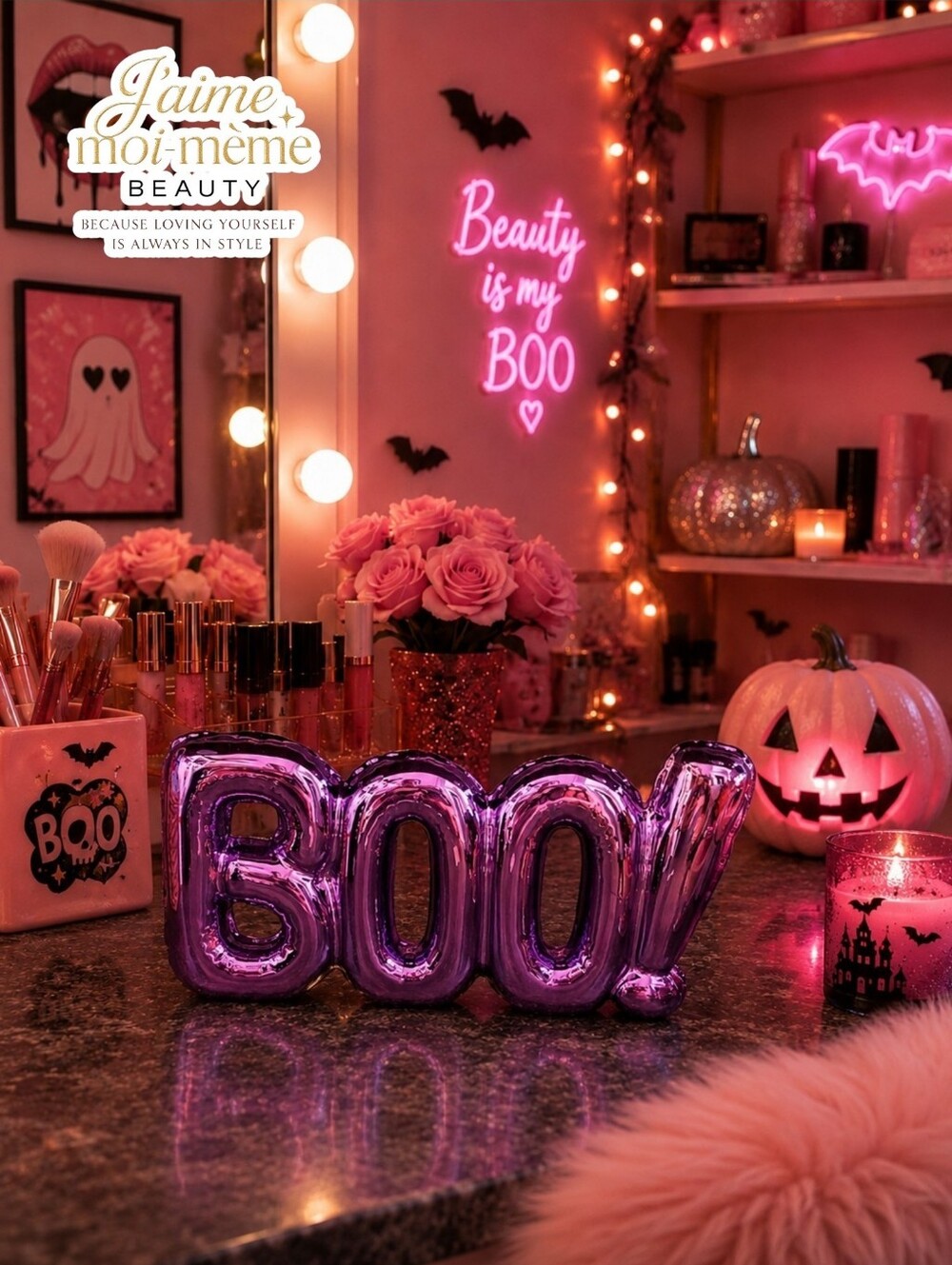 Metallic Purple Ceramic BALLOON LETTERS "BOO!" Halloween Decor SIGN TJ MAXX New
